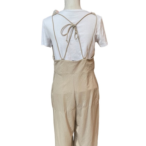 Zara Open Back Tie Full Body Long Jumpsuit in Light Tan Size: L - Picture 5 of 11